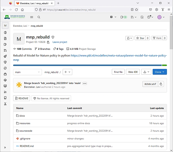 screenshot van de MNP code in gitlab